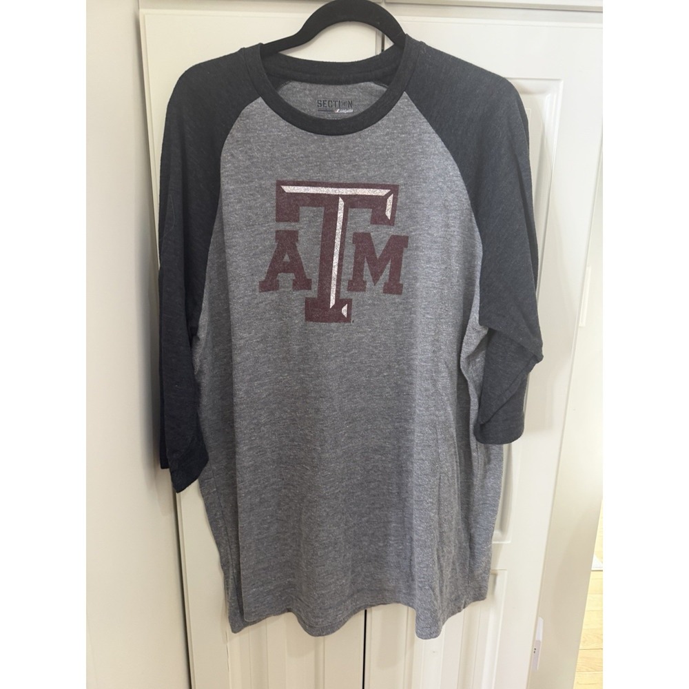 Majestic Texas‎ A&M ATM Raglan 3/4 Sleeve Tee Gray Black 2XL NCAA EUC Sportswear